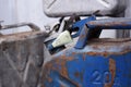 Metal barrel and Ukrainian money, the concept of the cost of gasoline, diesel, gas. Refilling the car. 20 liter and banknote 20 Royalty Free Stock Photo