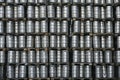 Metal barrels full of beer stacked in the yard of beer plant Obolon to deliver for sale.