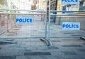 Metal barrier of police in the street. Royalty Free Stock Photo