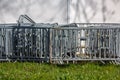 Metal barriers grouped on the grass