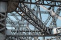 Metal beams and triangular shapes of a bridge