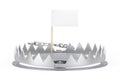 Metal Bear Trap with Mini Paper Pointer Flag with Free Space for Your Design. 3d Rendering