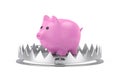 Metal Bear Trap with Pink Piggy Bank. 3d Rendering