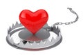 Metal Bear Trap with Red Heart. 3d Rendering