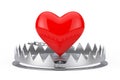 Metal Bear Trap with Red Heart. 3d Rendering