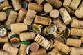 Metal Beer Caps and Assorted Wine Corks Background Texture Royalty Free Stock Photo