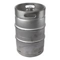 Metal beer keg side view isolated on white. Real scratched metal barrel. Clipping path Royalty Free Stock Photo