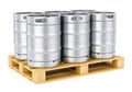 Metal beer kegs on pallet