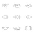 Metal belt buckle icon set, outline style