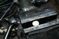 Metal bench vice with 1 euro coin Royalty Free Stock Photo