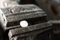 Metal bench vice with euro coin Royalty Free Stock Photo