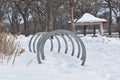 Metal Bicycle Rack in Minnehaha Park, Winter in Minnesota