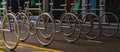 Metal bike racks made in the shape of bicycles