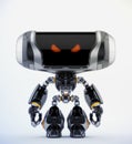 Metal black angry robot toy with digital red eyes, 3d rendering