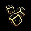 Black and gold glowing dice on black background. Royalty Free Stock Photo