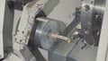 Metal blank machining process on lathe with cutting tool