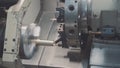 Metal blank machining process on lathe with cutting tool