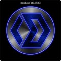 Metal Blocknet BLOCK coin witn blue neon glow. Royalty Free Stock Photo