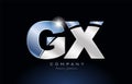 metal blue alphabet letter gx g x logo company icon design