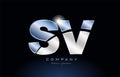 metal blue alphabet letter sv s v logo company icon design