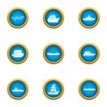 Metal boat icons set, flat style