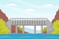 Metal Bridge as Road Over Water Connect Two Banks Vector Illustration