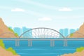 Metal Bridge as Road Over Water Connect Two Banks Vector Illustration