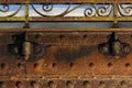 Metal bridge girder and handrail cramps in winter.