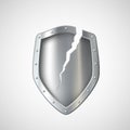 Metal broken shield with crack. Vector icon