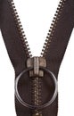 Metal brown zip fastener close up Royalty Free Stock Photo