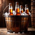 Metal bucket with cold bottles of beer and ice Royalty Free Stock Photo