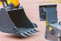 Metal bucket of an excavator close-up