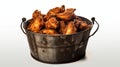 Photo of a bucket filled with delicious fried chicken wings