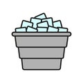 Metal bucket with ice cubes. Colored vector icon. Outline and linear style.