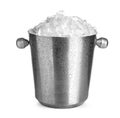 Metal bucket with ice cubes isolated on white Royalty Free Stock Photo