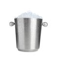 Metal bucket with ice cubes isolated on white Royalty Free Stock Photo