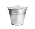 Metal bucket with ice cubes isolated Royalty Free Stock Photo