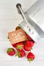Metal bucket with ripe strawberries. Royalty Free Stock Photo