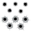 Metal bullet hole set vector. Input holes and output Royalty Free Stock Photo