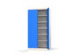 Metal cabinet with shelves for tools. Fireproof shelving for documents. 3D model rendering.