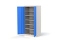 Metal cabinet with shelves for tools. Fireproof shelving for documents. 3D model rendering.