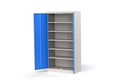 Metal cabinet with shelves for tools. Fireproof shelving for documents. 3D model rendering.