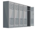 Metal cabinets locker or school changing room steel cupboard. Isolated grey storage boxe with open and closed doors