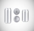 Metal can top, front, bottom view. Can vector visual 330 and 500 ml. For beer, lager, alcohol, soft drinks, soda advertising Royalty Free Stock Photo