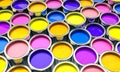 metal cans with coloured paint Royalty Free Stock Photo