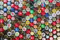 metal caps from different drinks, from beer, soda, cola, minera