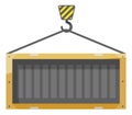 Metal cargo container hanging on hook. Shipping freight icon