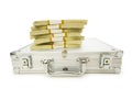 Metal case and lots of dollars Royalty Free Stock Photo