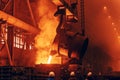 Metal casting process in foundry, liquid metal, heavy metallurgy industry