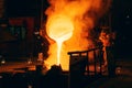 Metal Casting process in Foundry, Molten Iron pours from ladle to Blast Furnace